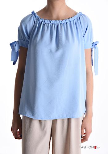 kurze ärmel Bluse mit Schleife mit gummizug - ph 1