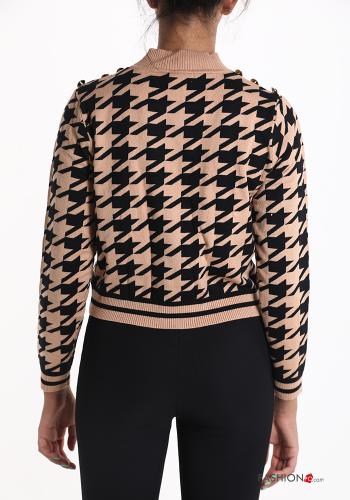Hahnentritt Muster Strickpullover Rollkragen- mit Knöpfen - ph 2