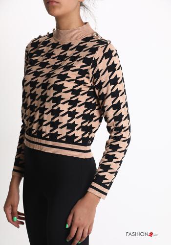 Hahnentritt Muster Strickpullover Rollkragen- mit Knöpfen - ph 3
