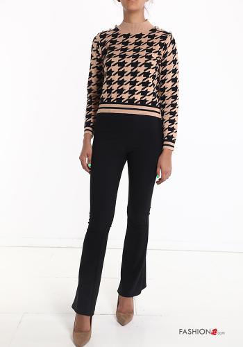 Hahnentritt Muster Strickpullover Rollkragen- mit Knöpfen - ph 5