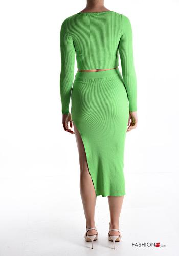 Ribbed mini long sleeve Co-ord with split plunging neckline - ph 2