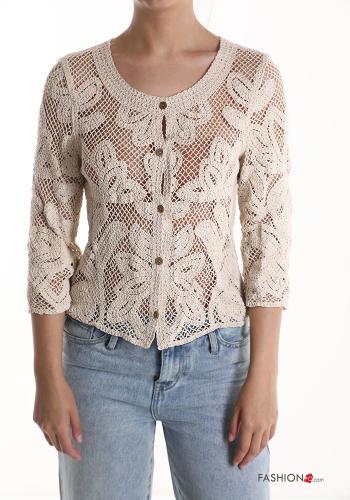 Spitze- Strickjacke aus Baumwolle mit Knöpfen 3/4 ärmel - ph 1