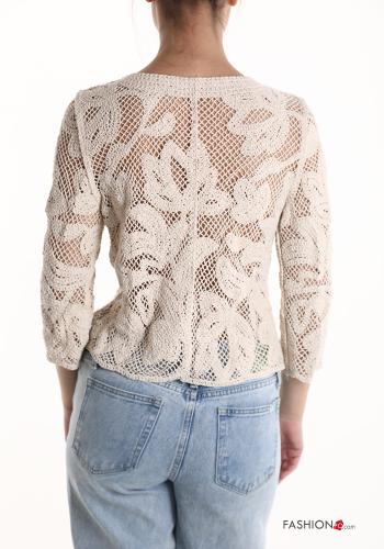 Spitze- Strickjacke aus Baumwolle mit Knöpfen 3/4 ärmel - ph 2