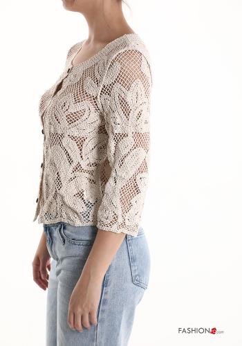 Spitze- Strickjacke aus Baumwolle mit Knöpfen 3/4 ärmel - ph 3