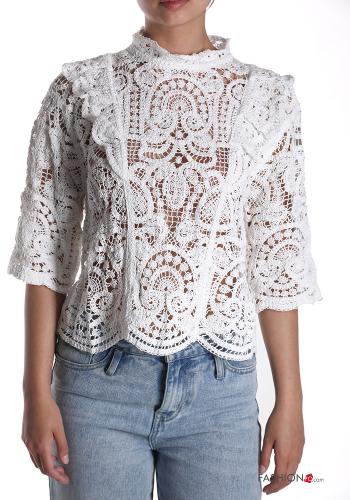 Blouse en Coton détail dentelle manches à trois-quarts - ph 1