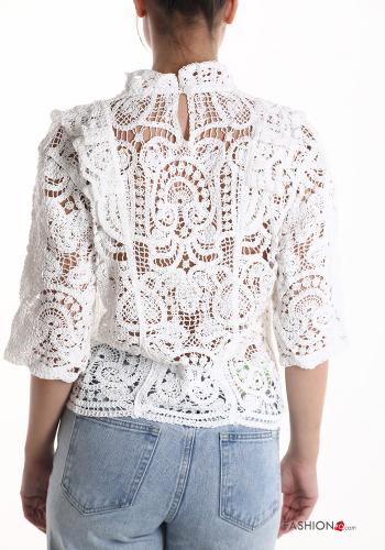 Blouse en Coton détail dentelle manches à trois-quarts - ph 2