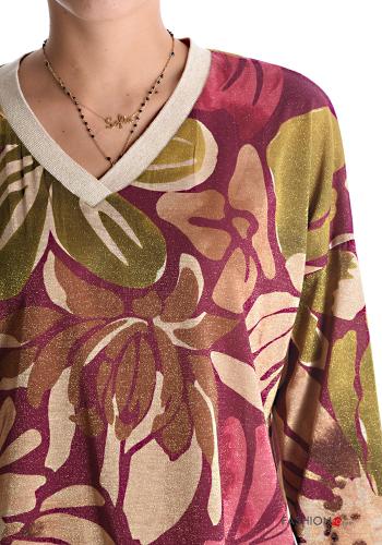 Blumenmuster Lurex Langarmshirt mit V-Ausschnitt - ph 4