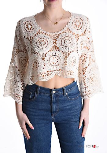 Top in Cotone pizzo maniche a tre quarti - ph 1