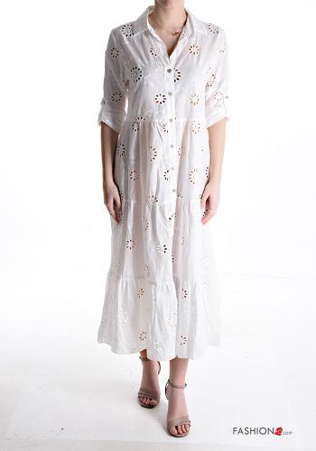 Kleid aus Baumwolle mit Volants mit Knöpfen