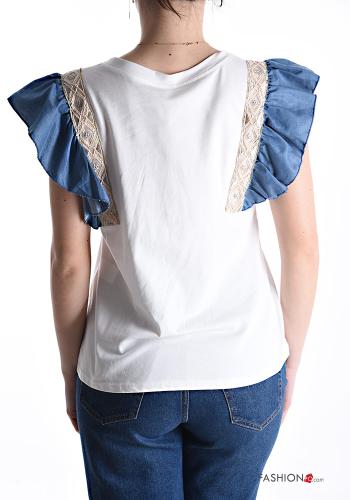 ruffle sleeve crew neck Cotton T-shirt - ph 2