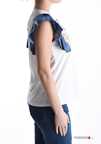 ruffle sleeve crew neck Cotton T-shirt - ph 3