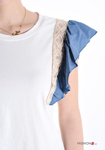 ruffle sleeve crew neck Cotton T-shirt - ph 4