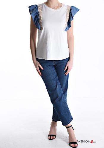 ruffle sleeve crew neck Cotton T-shirt - ph 5