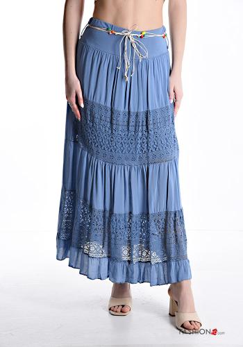 Gonna pizzo lungo Fantasia ricamata con corda con cintura con balze - ph 1