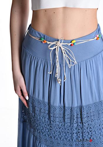Gonna pizzo lungo Fantasia ricamata con corda con cintura con balze - ph 4