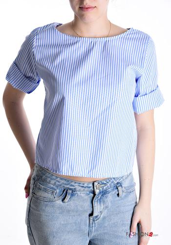 Chemise en Coton col rond Imprimé à rayures à boutons - ph 1