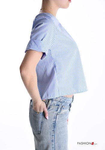 Chemise en Coton col rond Imprimé à rayures à boutons - ph 3