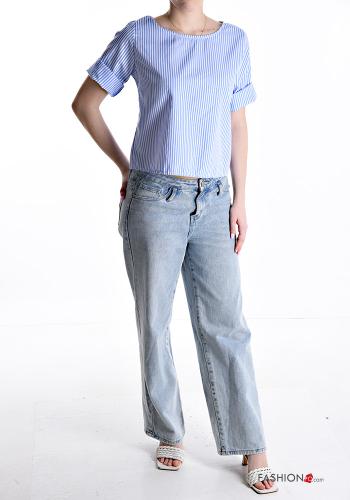 Chemise en Coton col rond Imprimé à rayures à boutons - ph 5