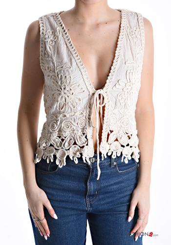 Embroidered adjustable Cotton Top plunging neckline - ph 1