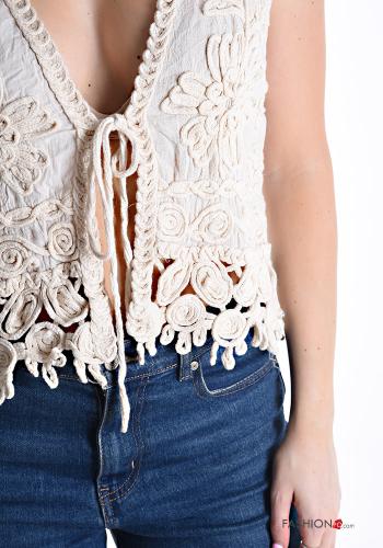 Embroidered adjustable Cotton Top plunging neckline - ph 4