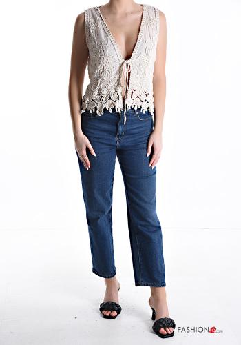 Embroidered adjustable Cotton Top plunging neckline - ph 5