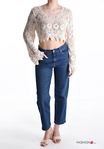 Top in Cotone maniche lunghe girocollo corto uncinetto Fantasia ricamata - ph 5