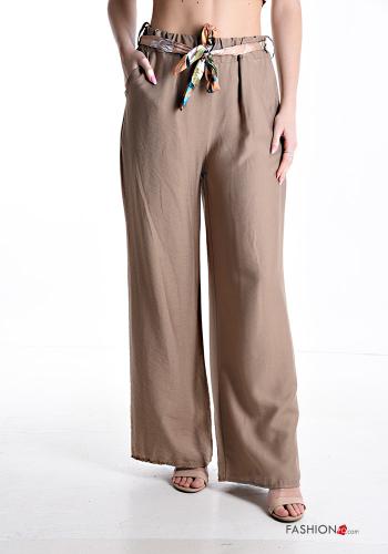 Pantalon wide leg longue avec ceinture en tissu avec poches avec élastique - ph 1