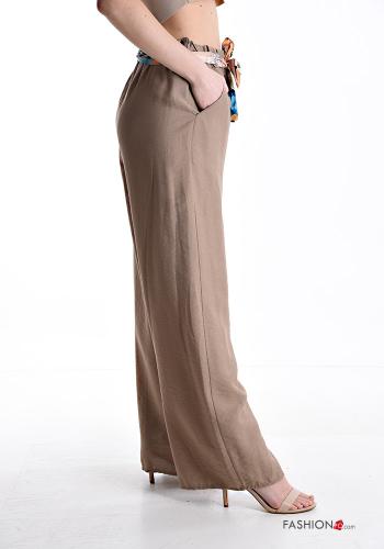 Pantalon wide leg longue avec ceinture en tissu avec poches avec élastique - ph 3