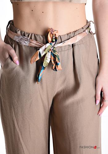 Pantalon wide leg longue avec ceinture en tissu avec poches avec élastique - ph 4