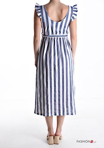 Striped ruffle sleeve Cotton Dress with buttons with fabric belt with v-neck - ph 2