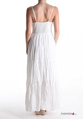 Embroidered long backless adjustable Cotton Dress with flounces broderie anglaise with v-neck - ph 2