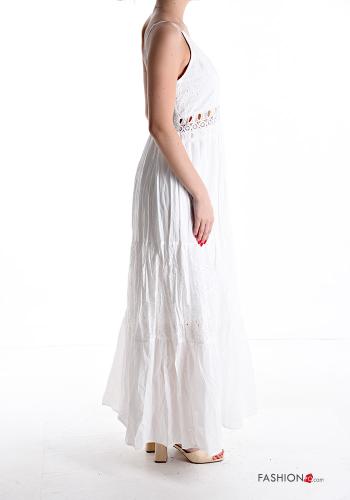 Embroidered long backless adjustable Cotton Dress with flounces broderie anglaise with v-neck - ph 3