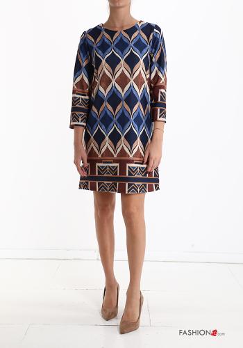 Vestido por la rodilla Estampado Geométrico manga tres cuartos - ph 1