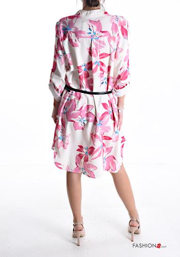 Vestido por la rodilla Estampado Floral con cuello en v con cinturón manga tres cuartos - ph 2