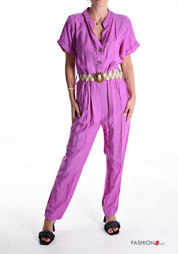 Jumpsuit maniche corte con colletto con cintura con bottoni - ph 1
