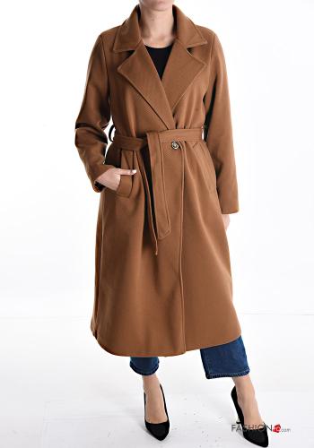 Abrigo doble botonadura con bolsillos con cinturón con forro - ph 1