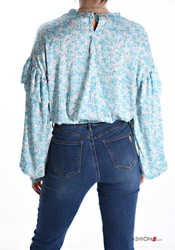 Blusa mangas de globo/ abullonada Estampado Floral con elástico - ph 2