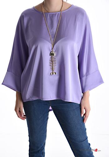 Blusa raso con collana maniche a tre quarti - ph 1