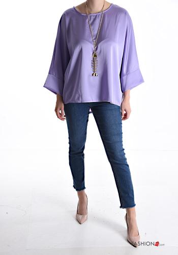 Blusa raso con collana maniche a tre quarti - ph 5