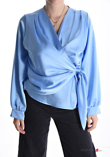 Blusa raso scollo a V con nodo - ph 1