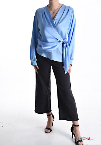 Blusa raso scollo a V con nodo - ph 5