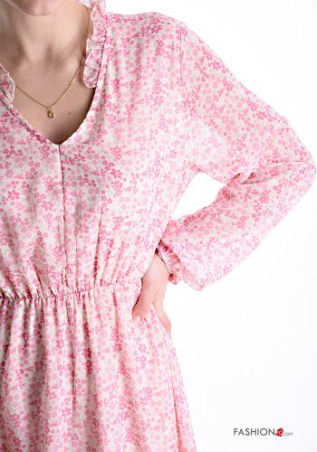 Abito maniche lunghe al ginocchio Fantasia floreale con balze scollo a V - ph 4