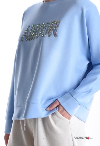 Felpa maniche lunghe girocollo Fantasia scritta con strass - ph 3