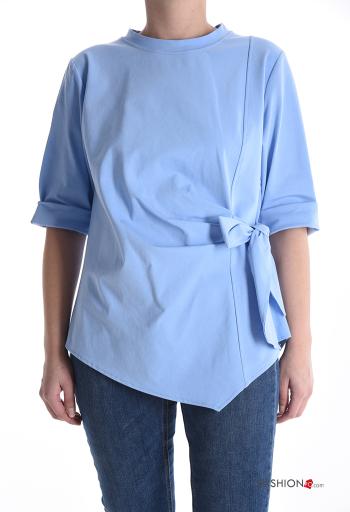 Blusa in Cotone asimmetrico maniche lunghe girocollo con fiocco - ph 1