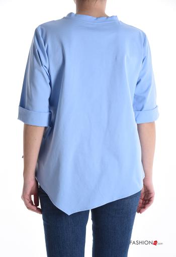 Blusa in Cotone asimmetrico maniche lunghe girocollo con fiocco - ph 2