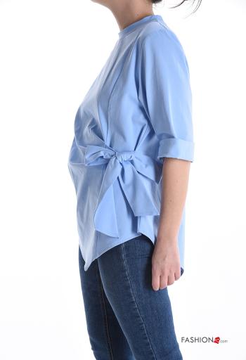Blusa in Cotone asimmetrico maniche lunghe girocollo con fiocco - ph 3