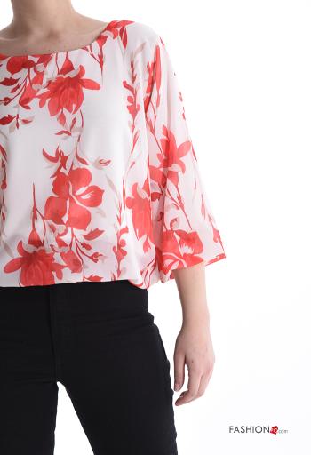 Floral chiffon crew neck Shirt 3/4 sleeve - ph 4