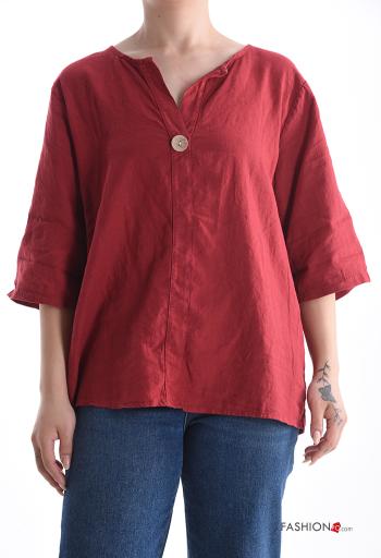 Blusa em Linho com botões manga três quartos