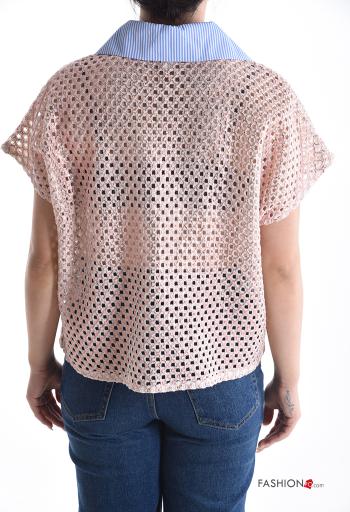 Camisa de rejilla manga corta con cuello Estampado mixto con botones - ph 2