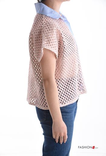 Camisa de rejilla manga corta con cuello Estampado mixto con botones - ph 3